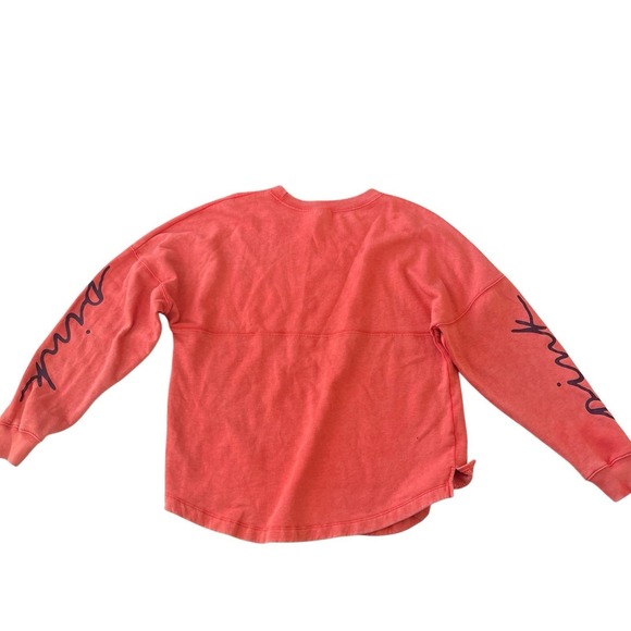 PINK Victoria's Secret Size S Crewneck Sweatshirt Logo Spellout Coral Salmon - Picture 2 of 9